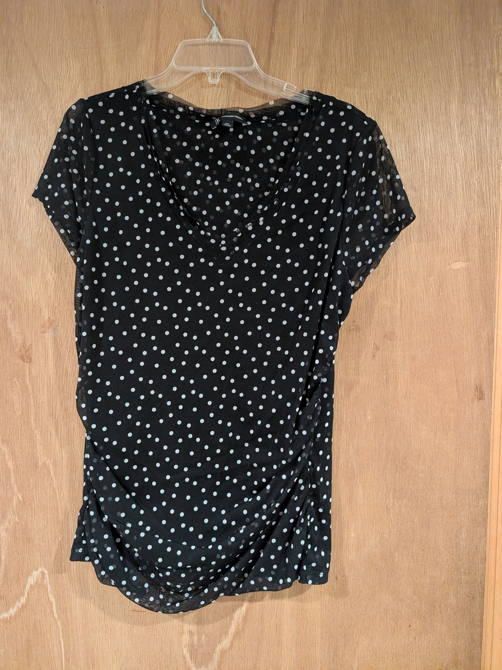 INC International Concepts Black Top with White Polka Dots - Short Sleeve V-Neck